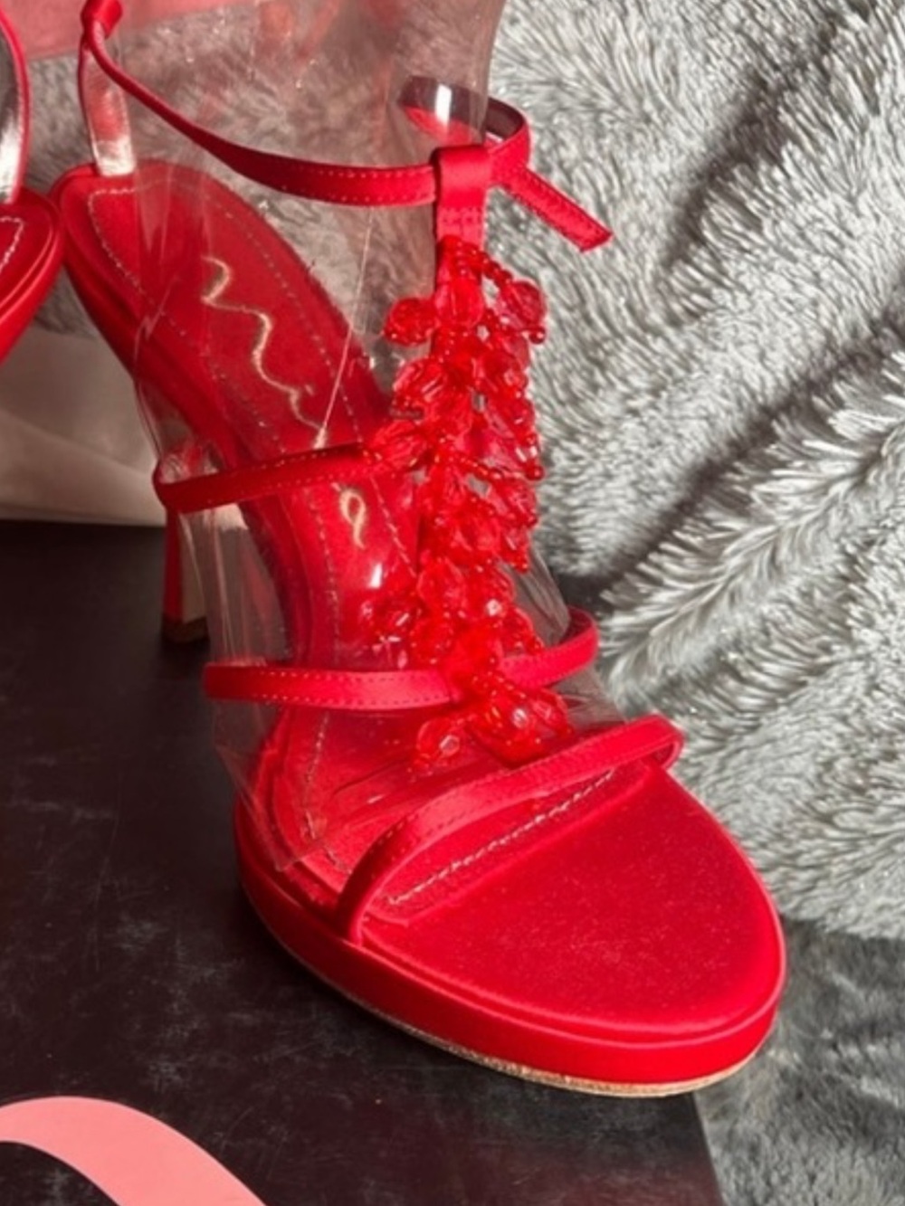 Nina Women's Red Jeweled Strappy High Heel Sandals